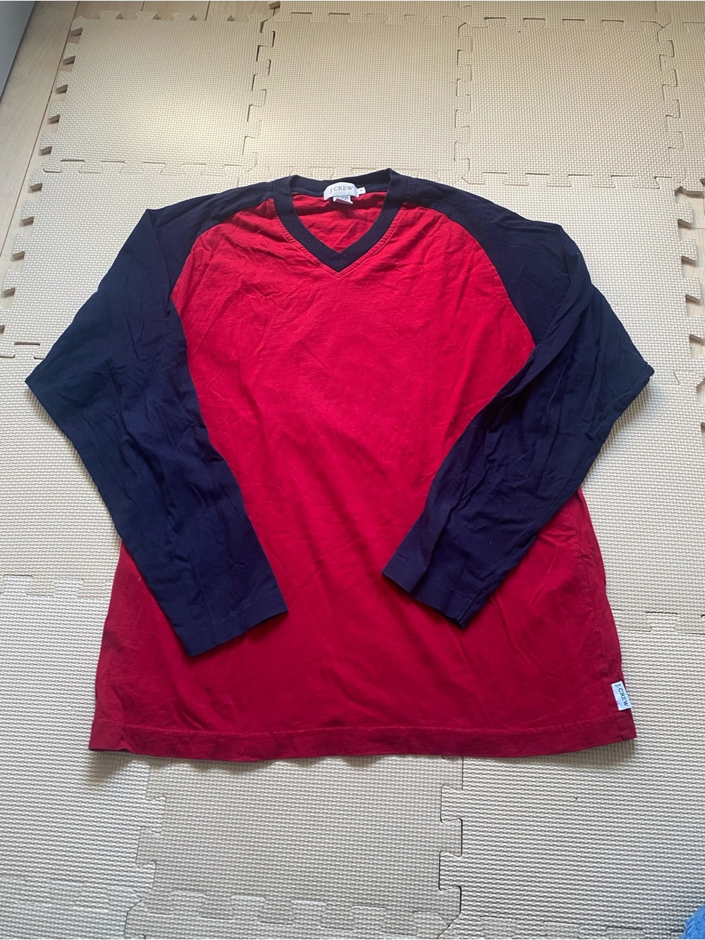 Jcrew Red V-neck Baseball Style Long Sleeve Shirt Size S